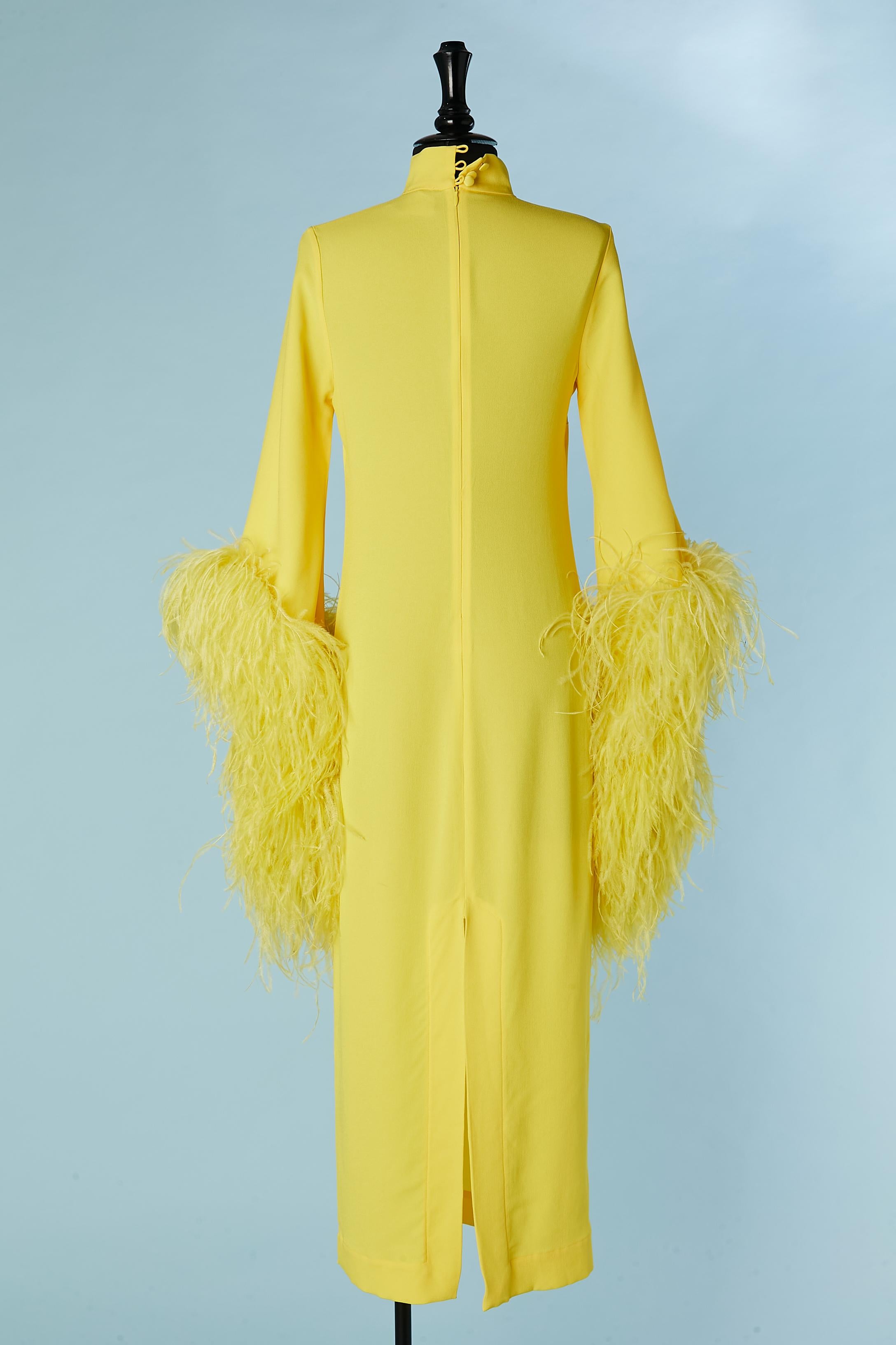 Bright yellow crêpe cocktail dress with ostrich edge  Taller Marmo  For Sale 2