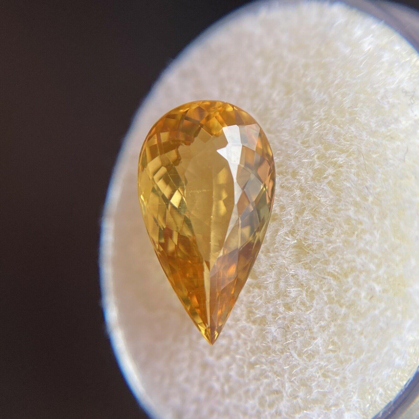 Bright Yellow Golden Heliodor Beryl 3.43ct Pear Cut 14 x 8mm Loose Gemstone

Natural Golden Yellow Beryl Heliodor Gemstone. 
3.43 Carat stone with a beautiful golden yellow colour and excellent clarity. Very clean gemstone. 
This stone has an