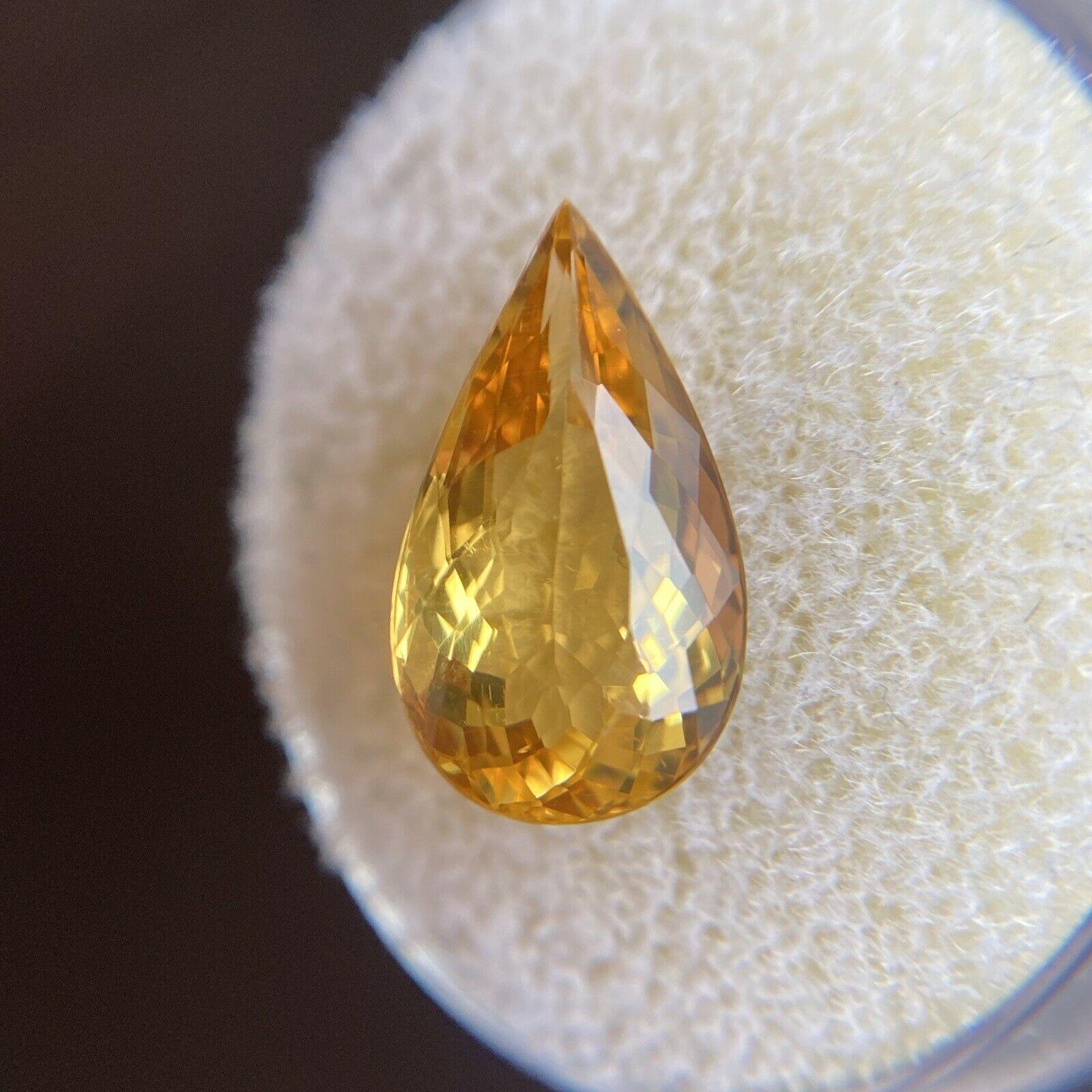 Women's or Men's Bright Yellow Golden Heliodor Beryl 3.43ct Pear Cut Loose Gemstone
