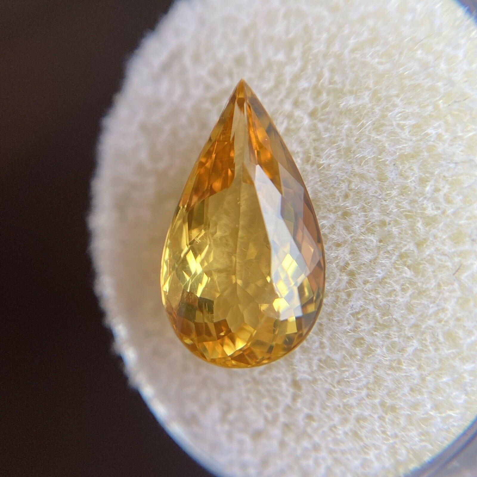 Bright Yellow Golden Heliodor Beryl 3.43ct Pear Cut Loose Gemstone 1