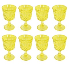 Bright Yellow Indiana Glass Cocktail or Wine Drinking Glasses, Set of 8