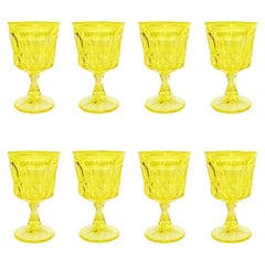 Bright Yellow Indiana Glass Cocktail or Wine Drinking Glasses, Set of 8