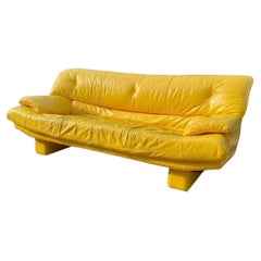 Bright Yellow Nicoletti Salotti Post Modern Italian Leather 3 seat Low Sofa