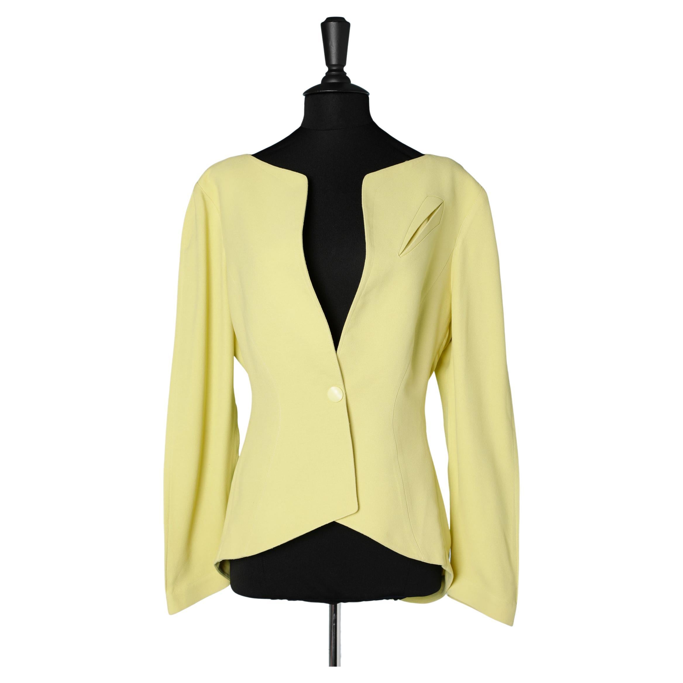 Bright yellow single breasted crêpe jacket Thierry Mugler For Sale