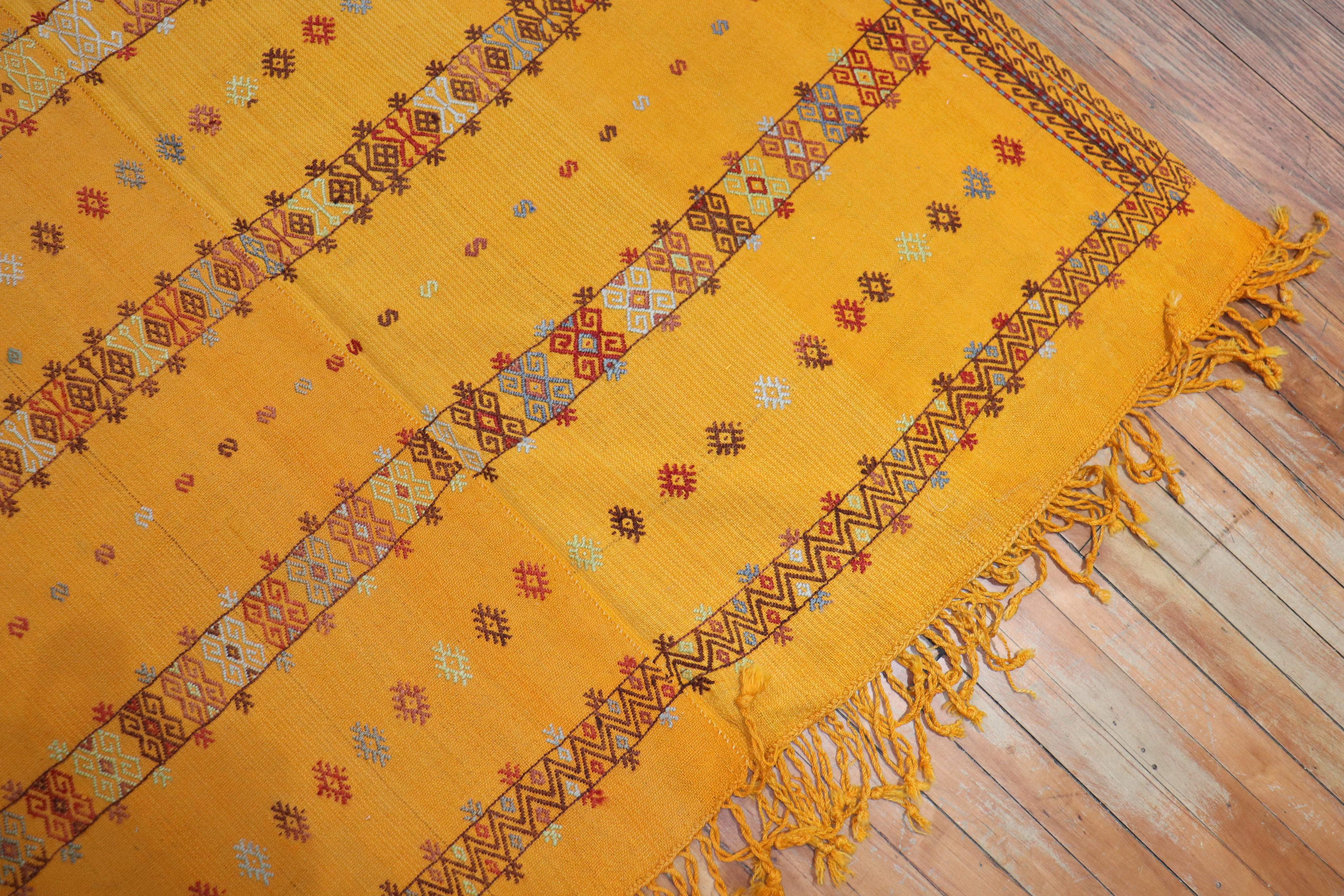 Bright Yellow Vintage Moroccan Flat-Weave Kilim For Sale 4