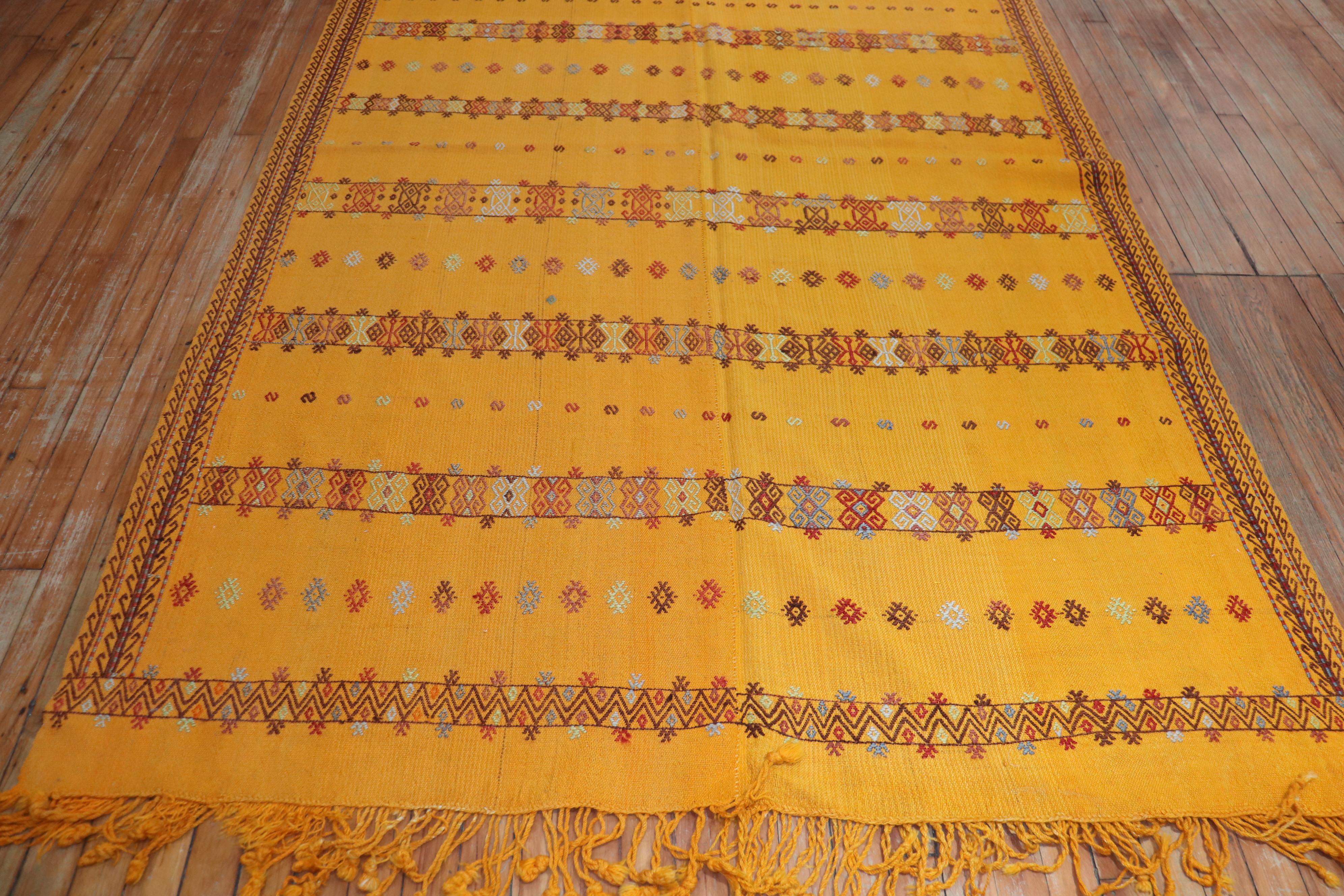 Bright Yellow Vintage Moroccan Flat-Weave Kilim For Sale 5