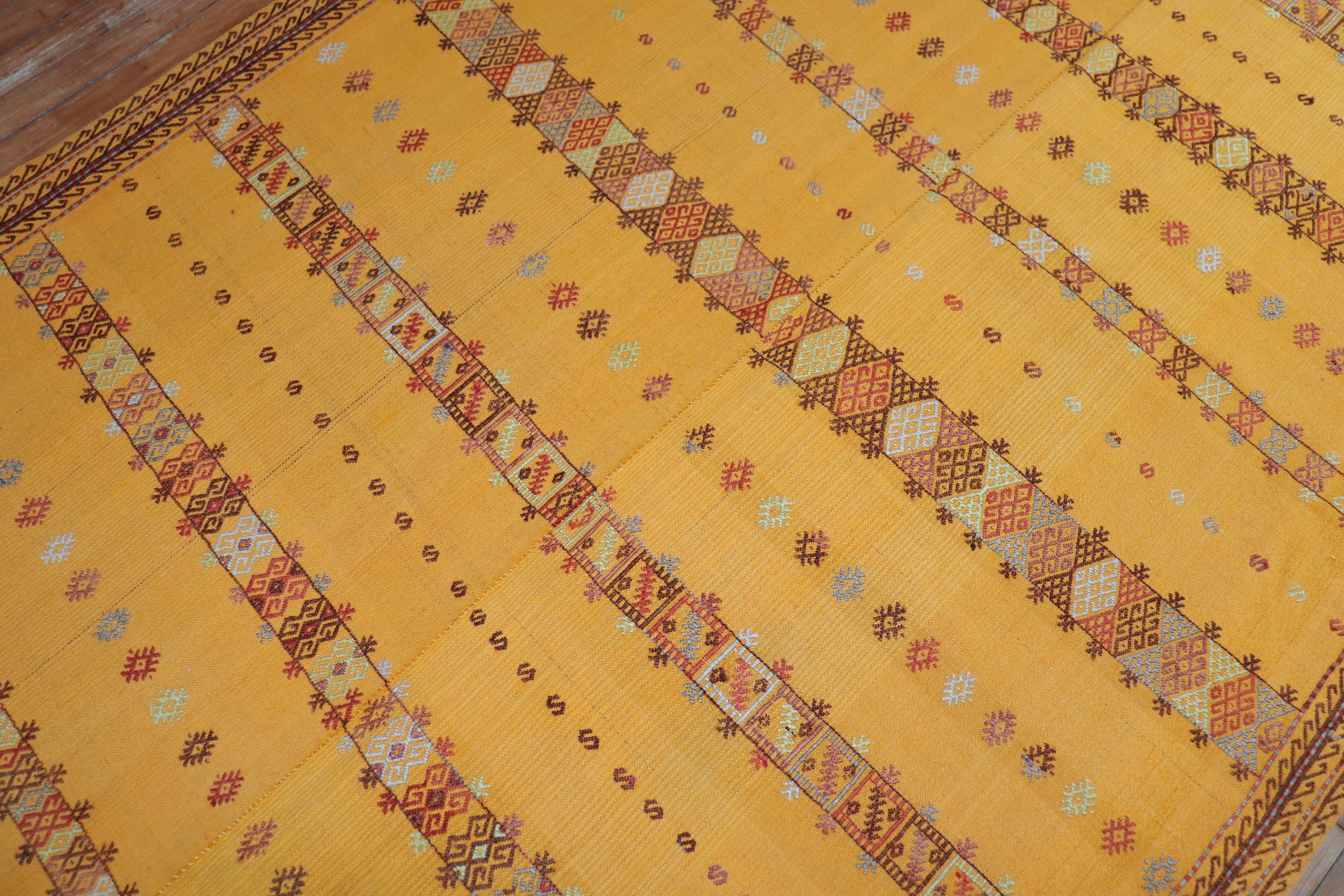 Bright Yellow Vintage Moroccan Flat-Weave Kilim For Sale 6