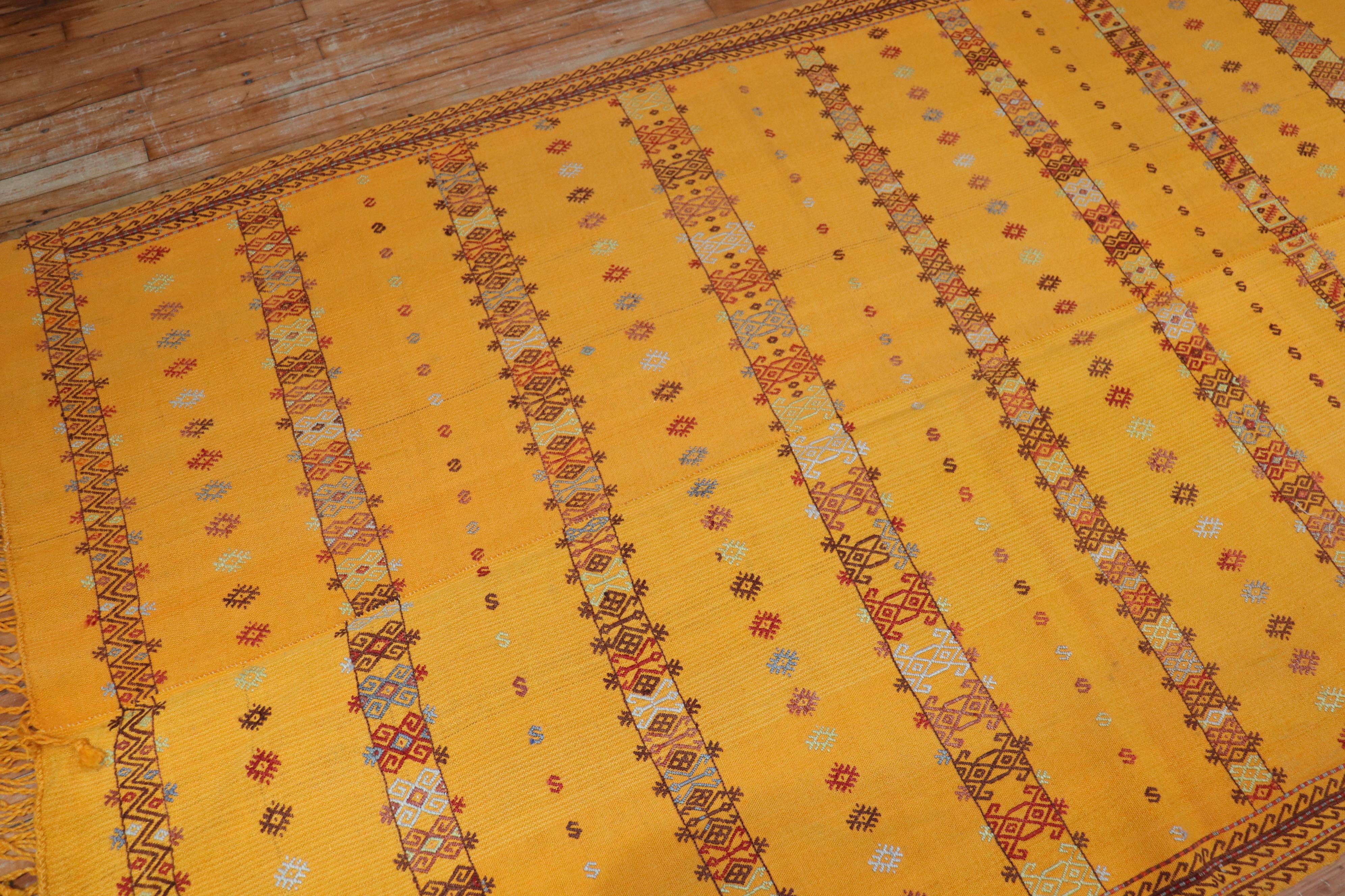 Bright Yellow Vintage Moroccan Flat-Weave Kilim In Good Condition For Sale In New York, NY