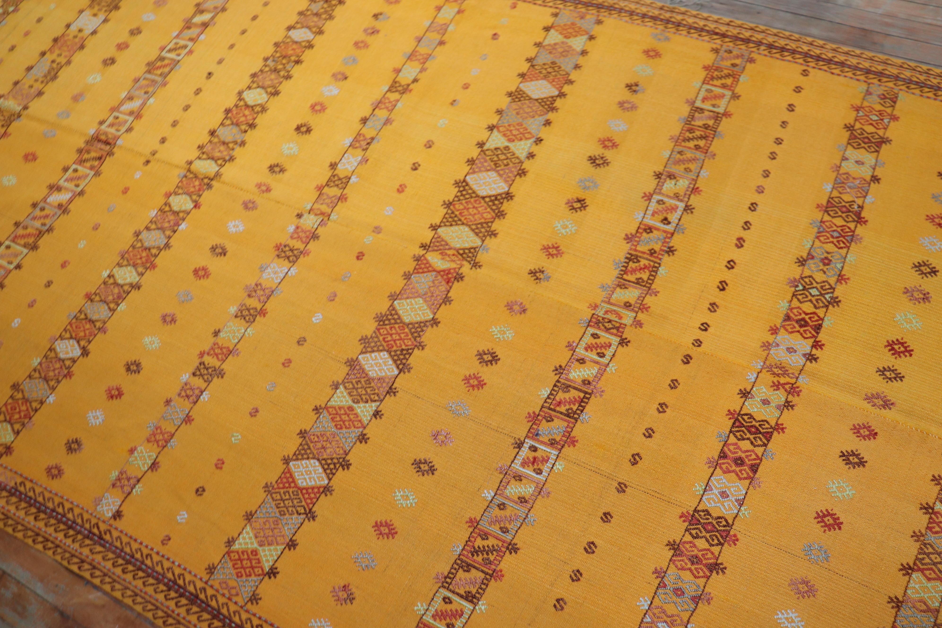 Wool Bright Yellow Vintage Moroccan Flat-Weave Kilim For Sale