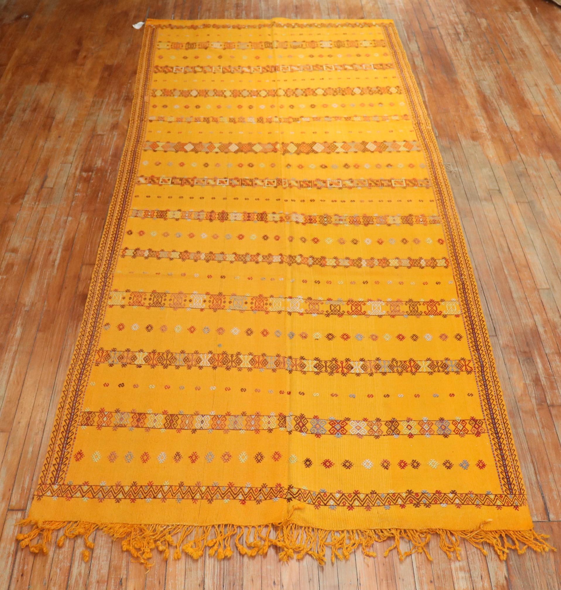 Bright Yellow Vintage Moroccan Flat-Weave Kilim For Sale 1