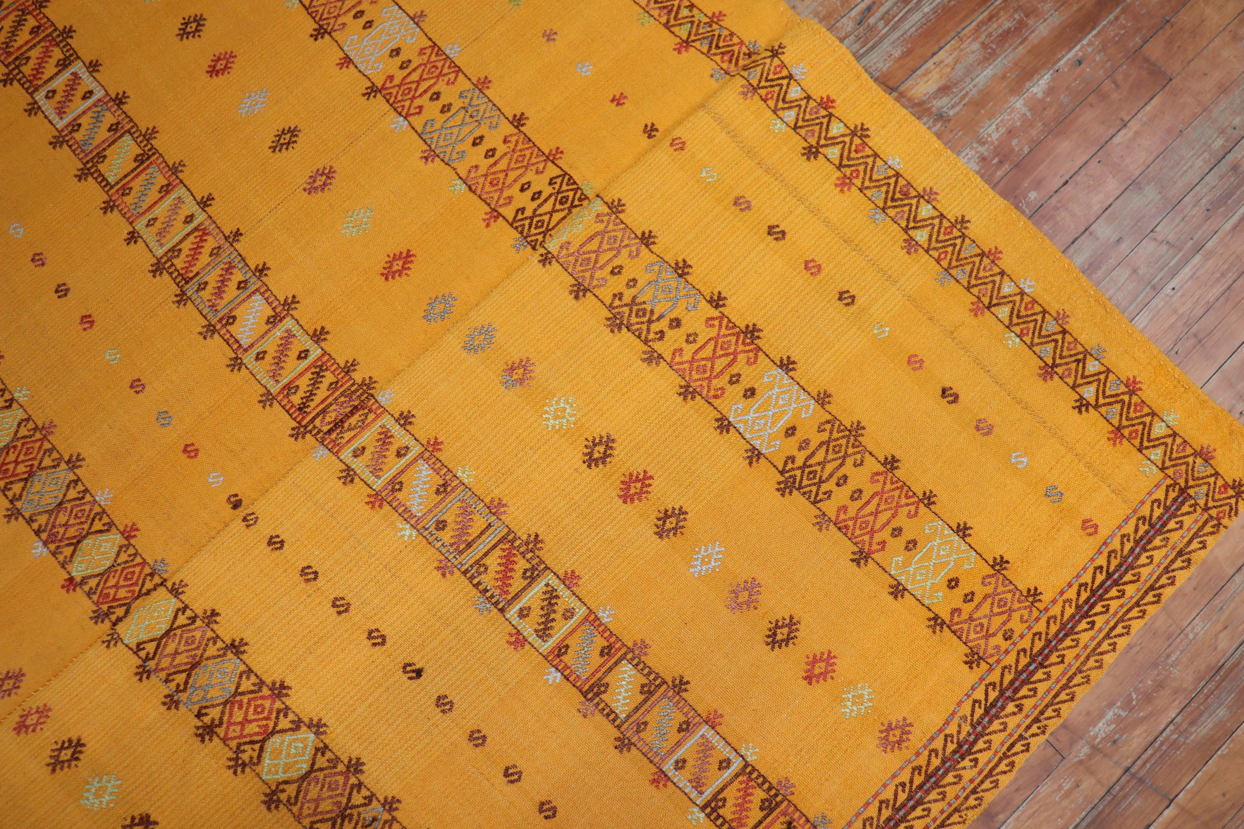 Bright Yellow Vintage Moroccan Flat-Weave Kilim For Sale 2