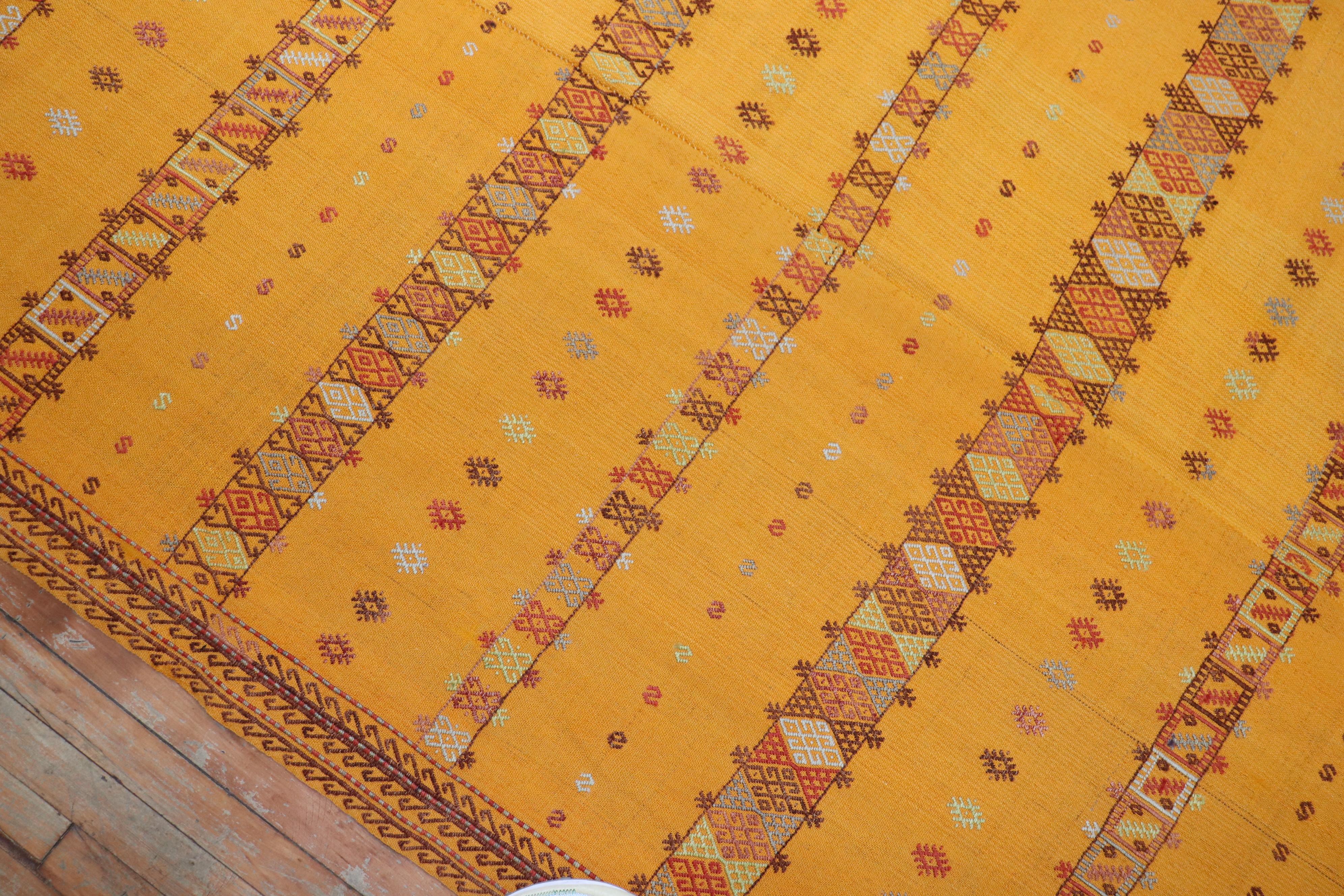 Bright Yellow Vintage Moroccan Flat-Weave Kilim For Sale 3