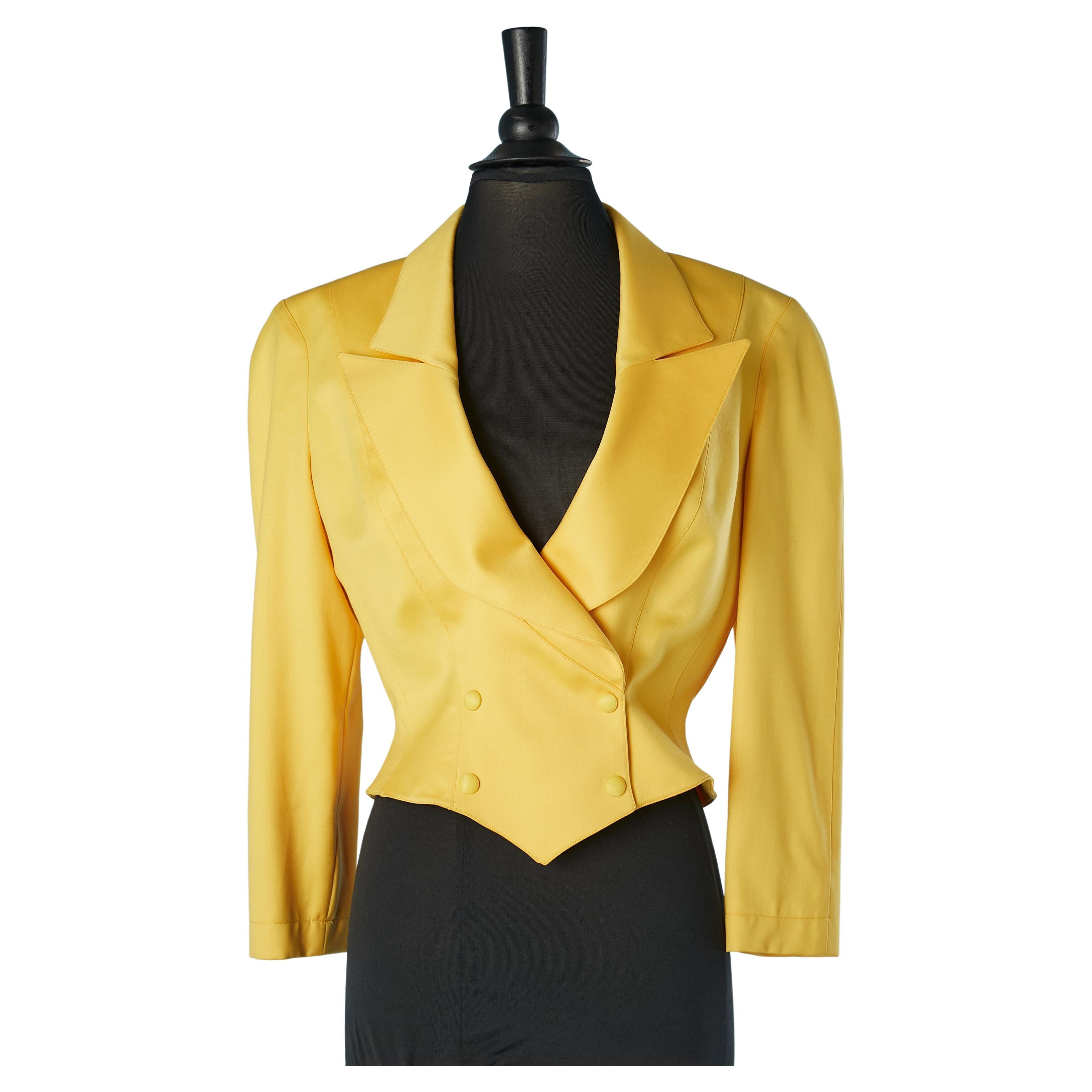 Bright yellow worsted wool double-breasted jacket with snap Thierry Mugler  For Sale