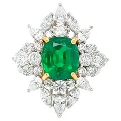 Bright Zambian Emerald & Diamond Ring 