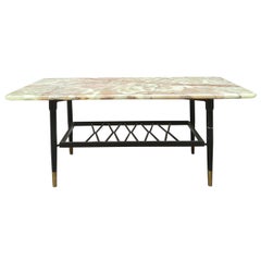 Italian Brightening Marble Coffee Table with Magazine Rack from 1950s
