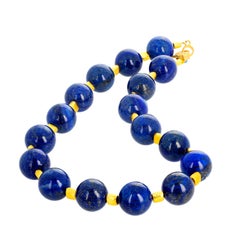 Gemjunky Intense Blue Metamorphic Rock Lapis Lazuli and Goldy Nugget Necklace