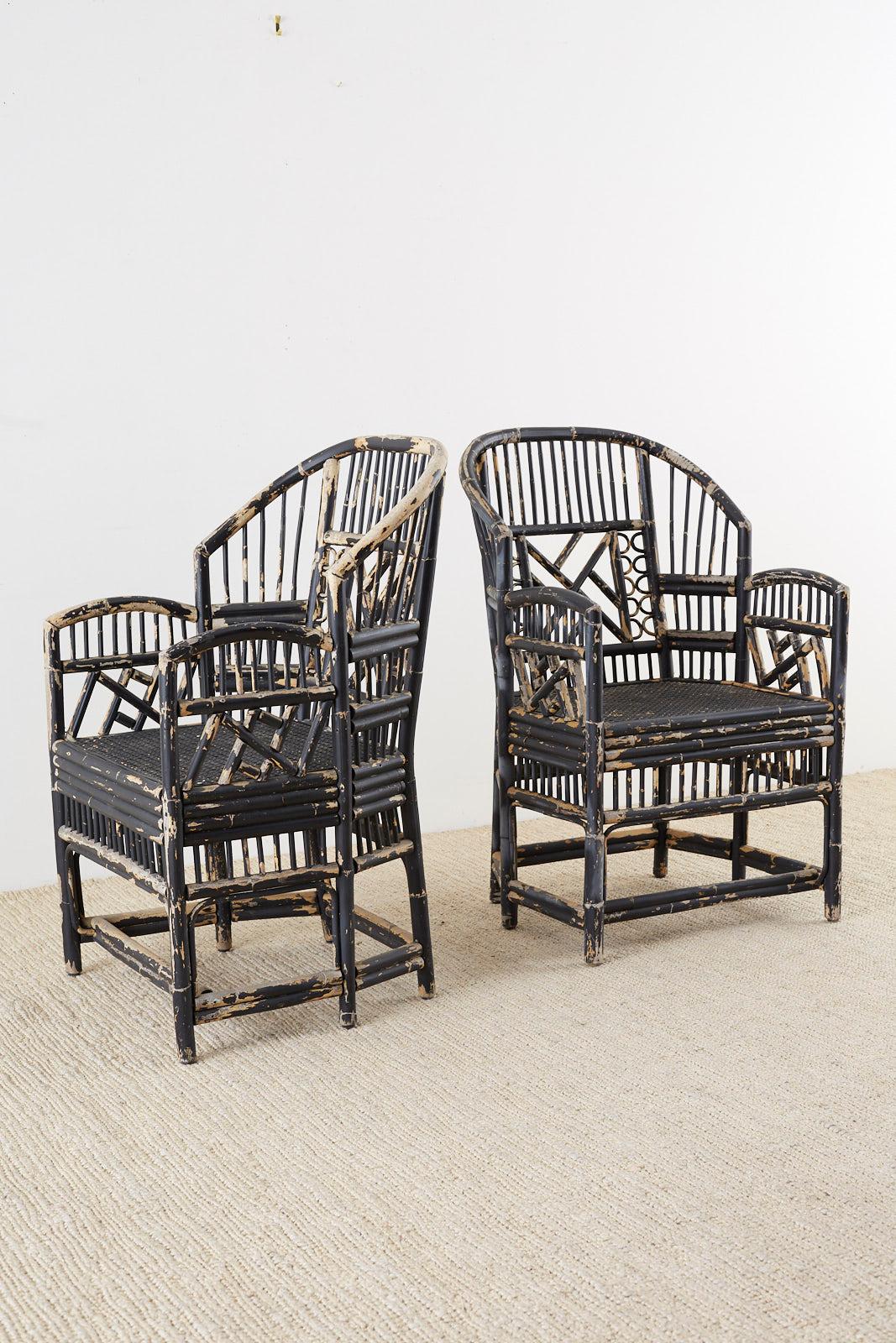 Brighton Bamboo Rattan Chinese Chippendale Lacquered Chairs 3
