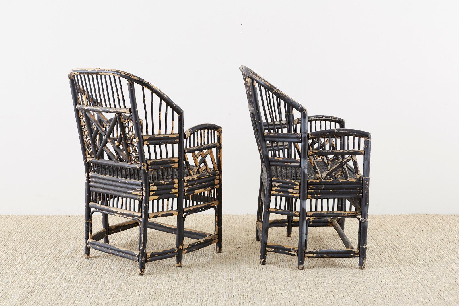 Brighton Bamboo Rattan Chinese Chippendale Lacquered Chairs 4