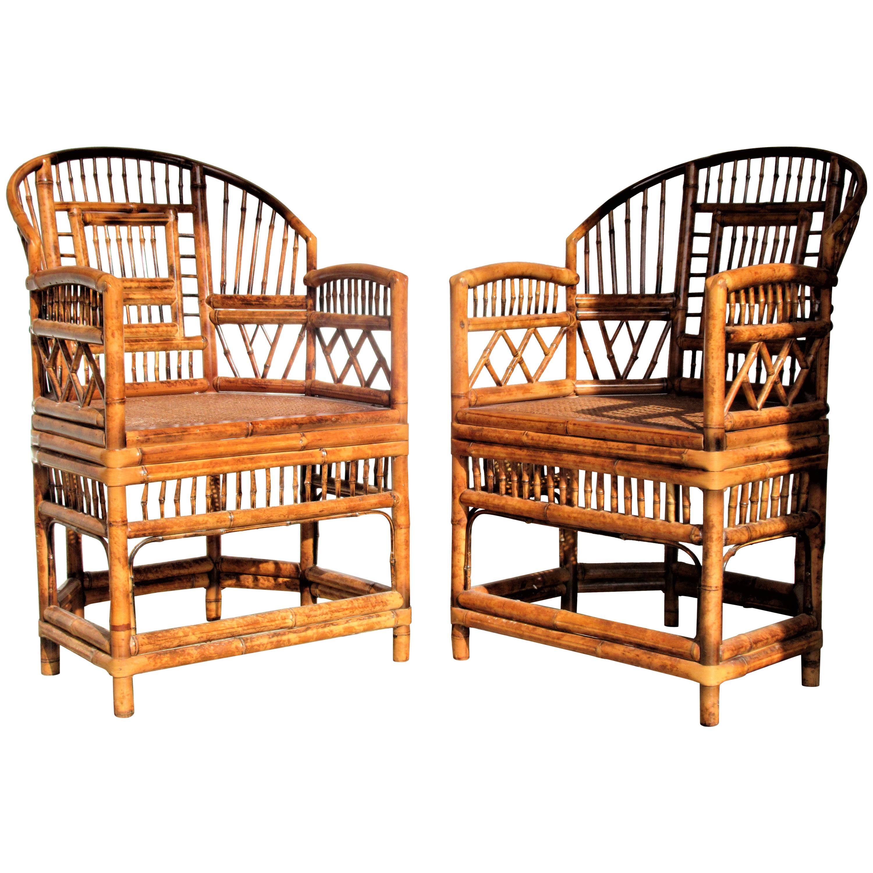 Brighton Pavilion Chinese Chippendale Style  Bamboo Rattan Armchairs