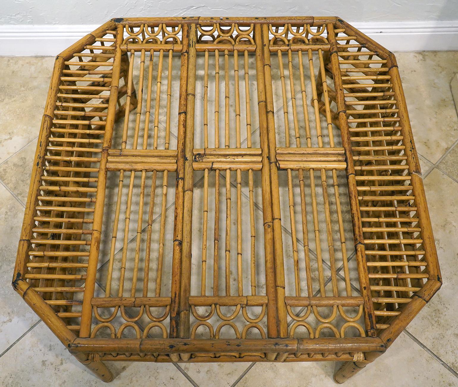 Chinoiserie Brighton Pavilion Chinese Chippendale Style Octagonal Bamboo Rattan Coffee Table