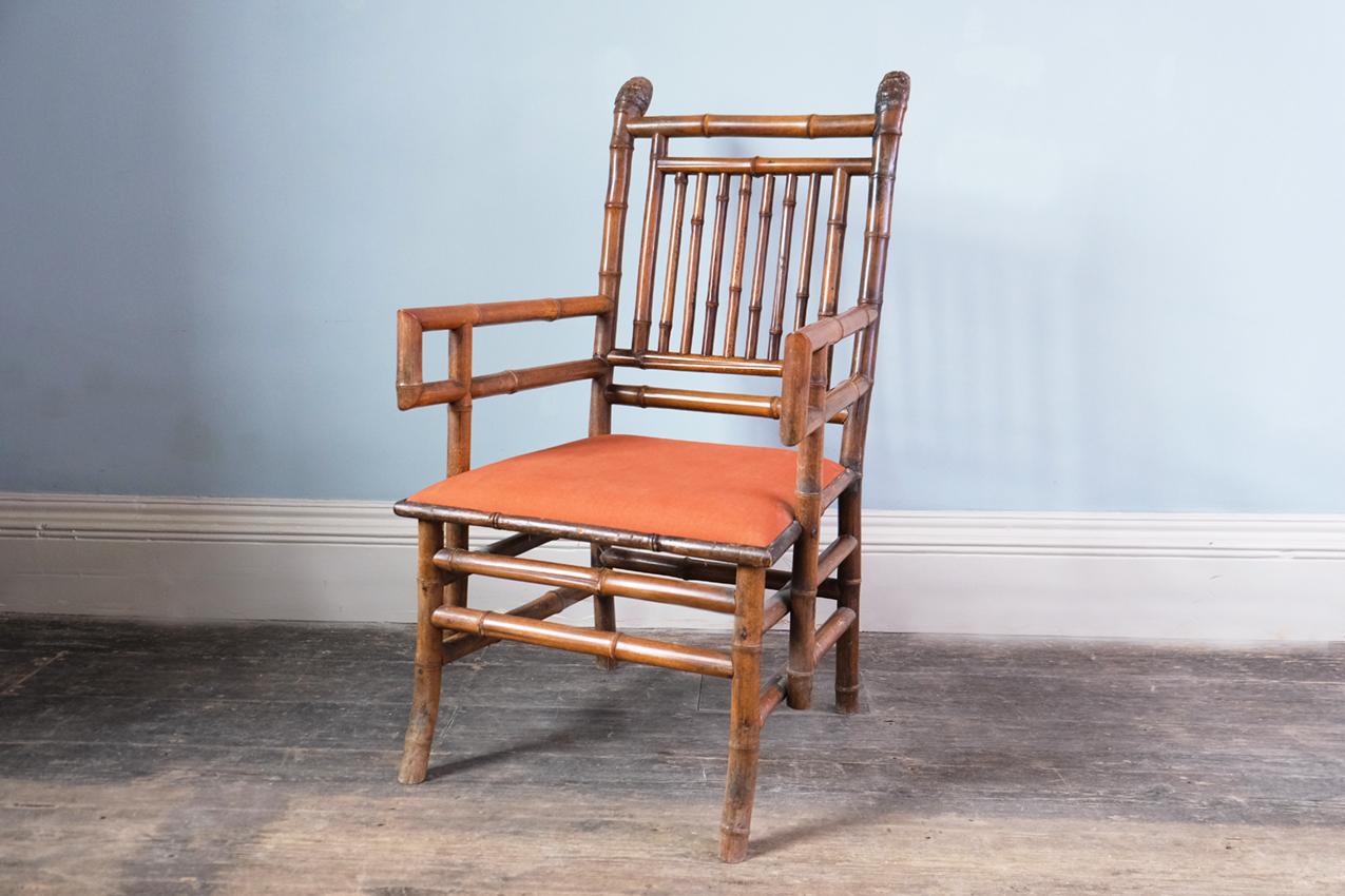 English c.1820-30s Brighton Pavilion Chinoiserie Bamboo Armchair For Sale