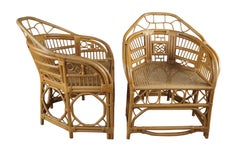 Brighton Pavilion Chinoiserie Caned Rattan Bamboo Bentwood Boho Arm Chairs