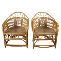 Brighton Pavilion Chinoiserie Caned Rattan Bamboo Bentwood Boho Arm Chairs