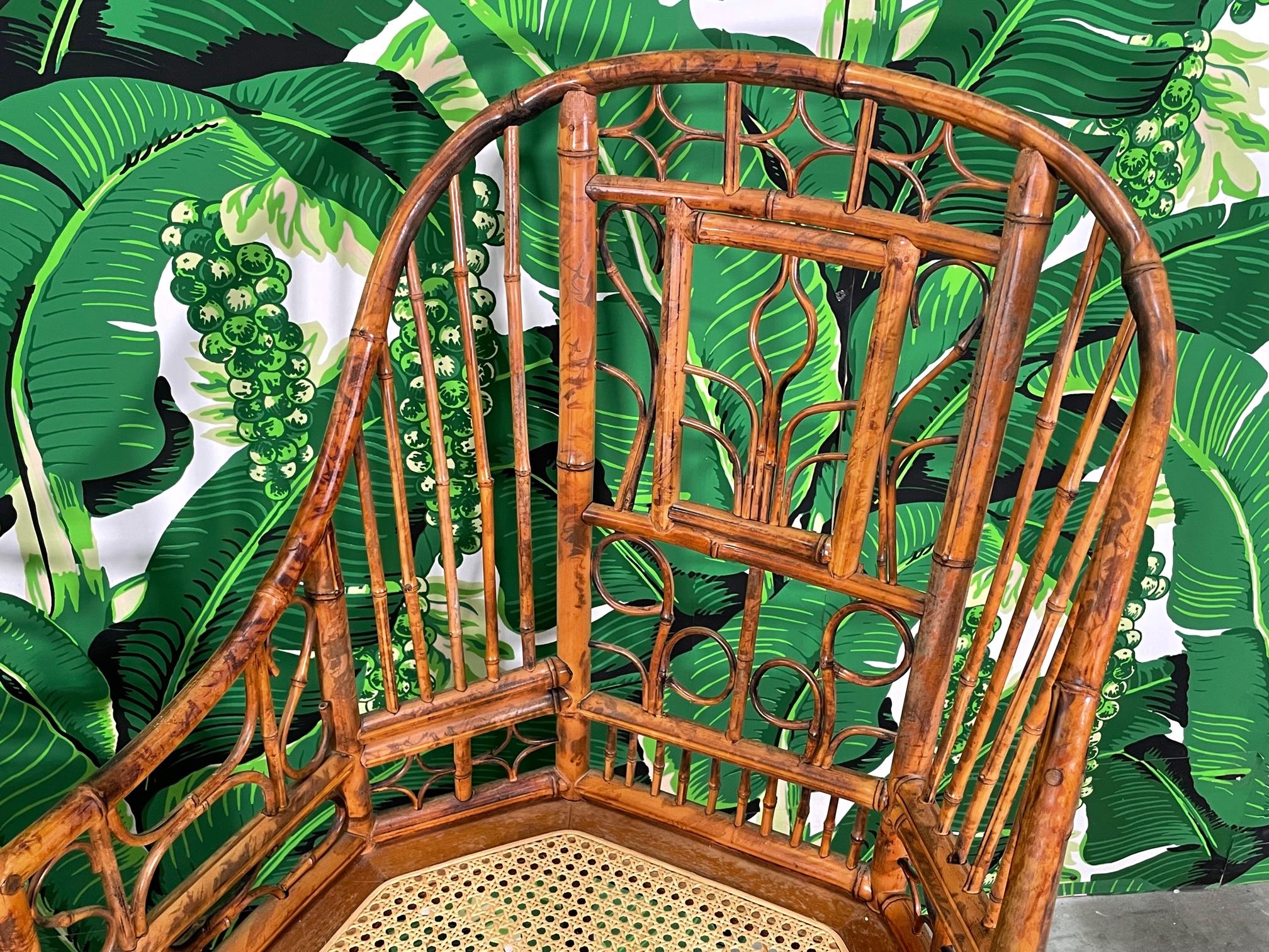 Chinoiserie Brighton Pavilion Style Bamboo and Cane High Back Chairs, a Pair