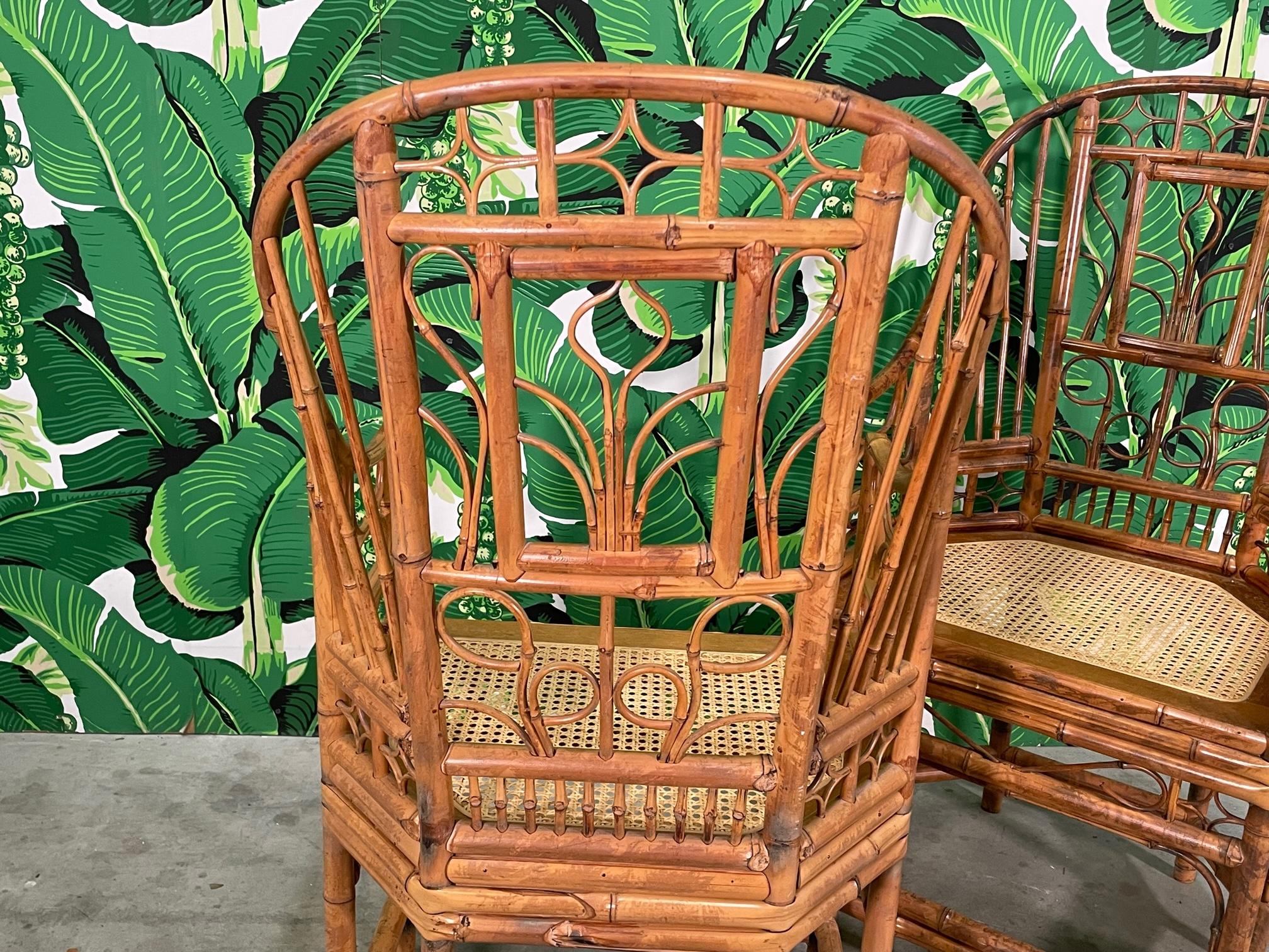 Brighton Pavilion Style Bamboo and Cane High Back Chairs, a Pair In Good Condition In Jacksonville, FL