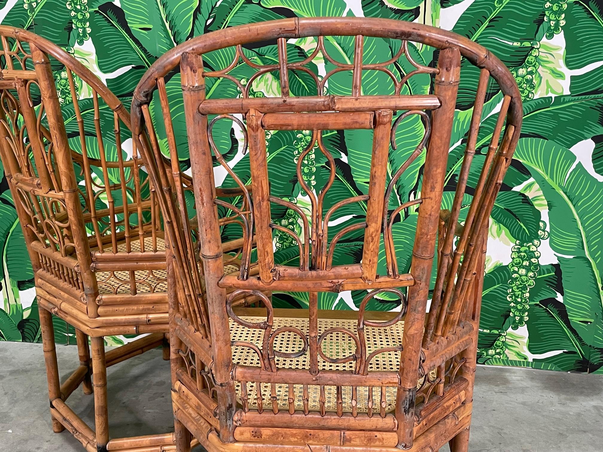 20th Century Brighton Pavilion Style Bamboo and Cane High Back Chairs, a Pair