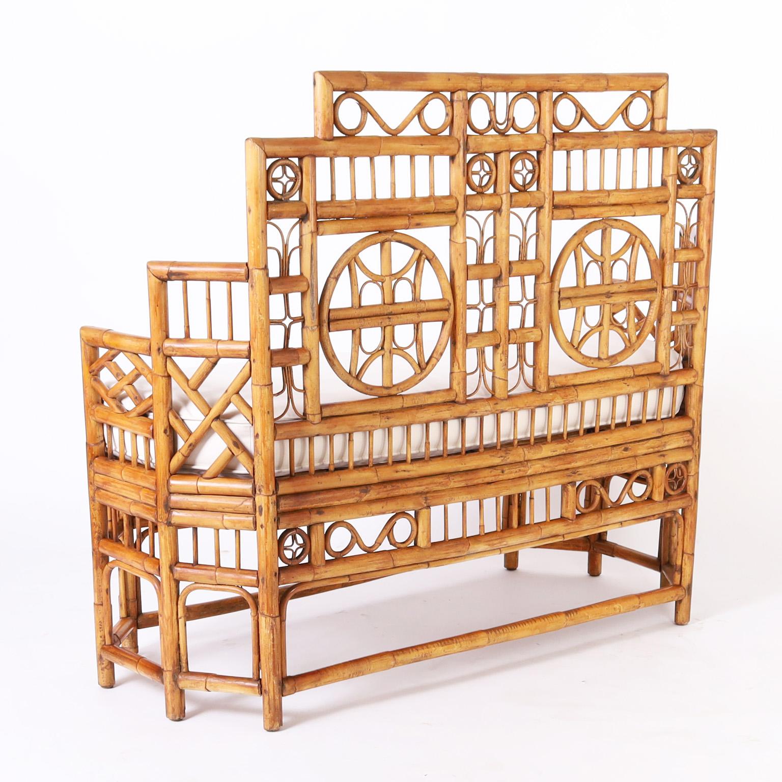 British Colonial Brighton Pavilion Style Bamboo Love Seat or Settee