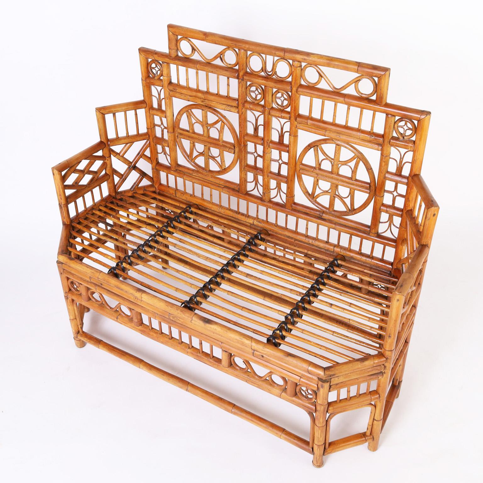 Hand-Crafted Brighton Pavilion Style Bamboo Love Seat or Settee