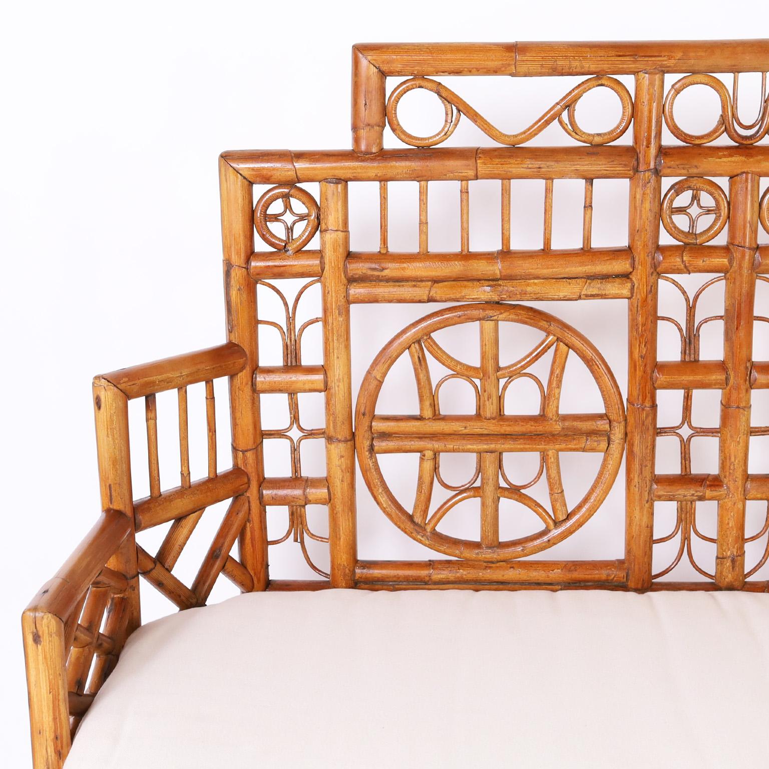 Brighton Pavilion Style Bamboo Love Seat or Settee In Good Condition In Palm Beach, FL