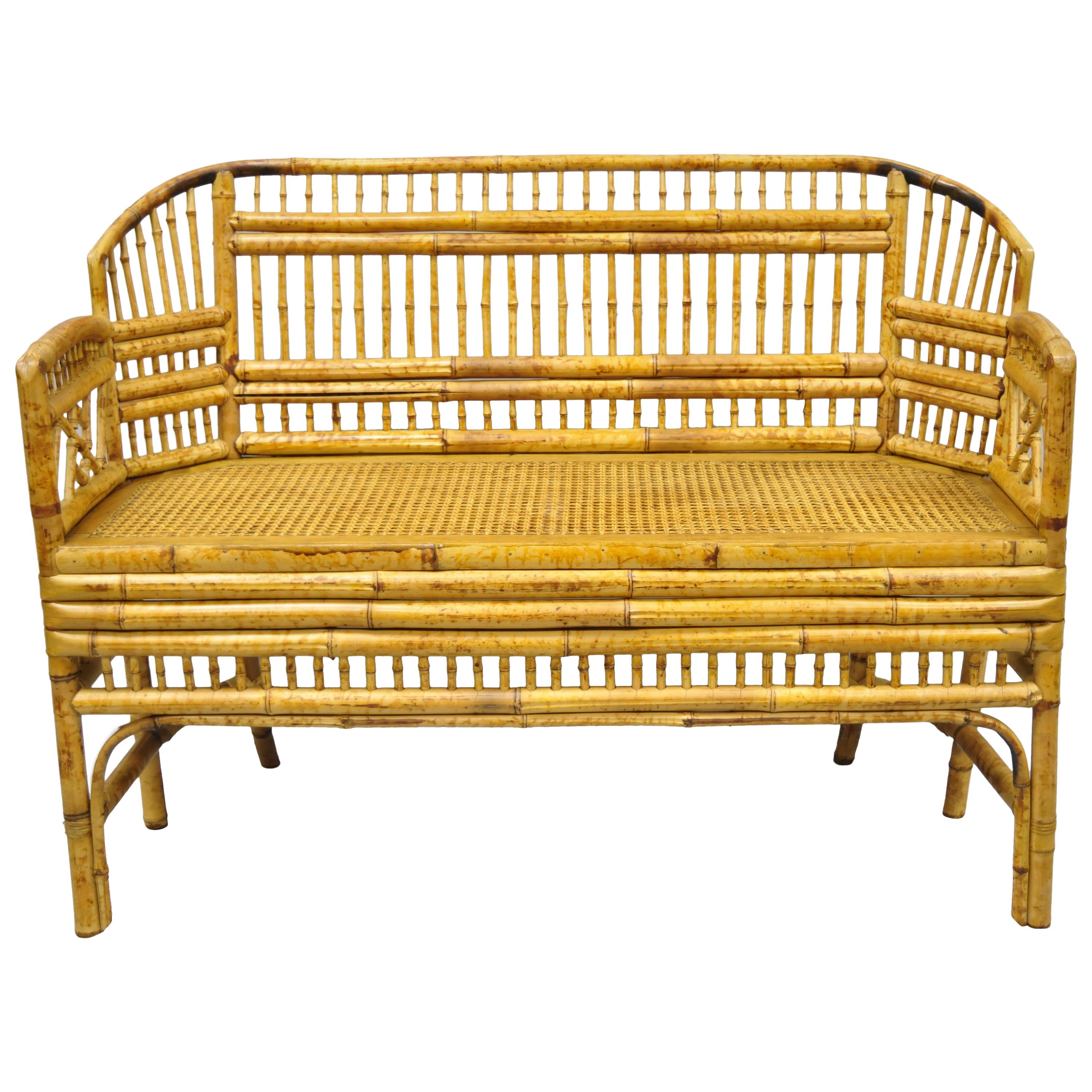 Brighton Pavilion Style Bamboo Rattan Settee Loveseat Chinese Chippendale