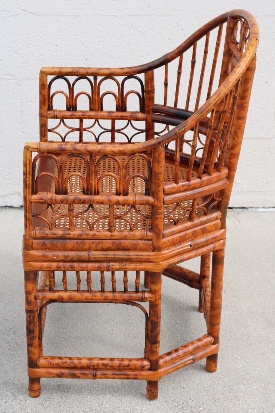 Brighton Pavilion Style Burnt Bamboo Cane Dining Armchairs, a Pair In Good Condition For Sale In Vero Beach, FL
