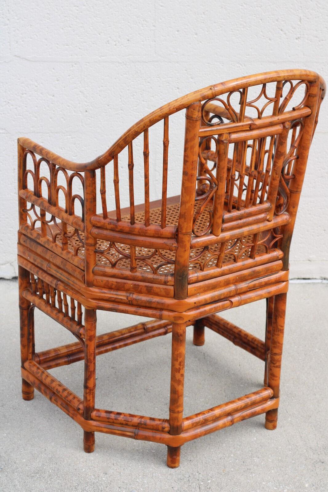20th Century Brighton Pavilion Style Burnt Bamboo Cane Dining Armchairs, a Pair For Sale