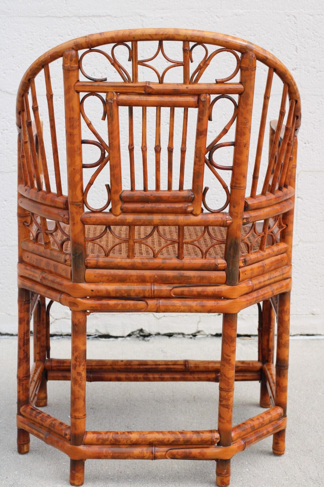Brighton Pavilion Style Burnt Bamboo Cane Dining Armchairs, a Pair For Sale 1