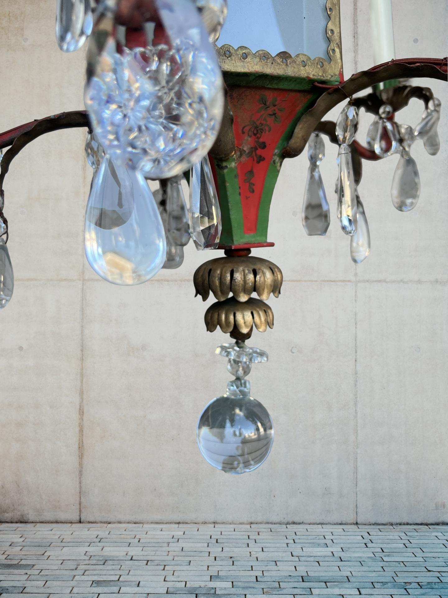 Brighton Pavilion Style Chinoiserie Decorated Tole & Crystal Chandelier For Sale 8