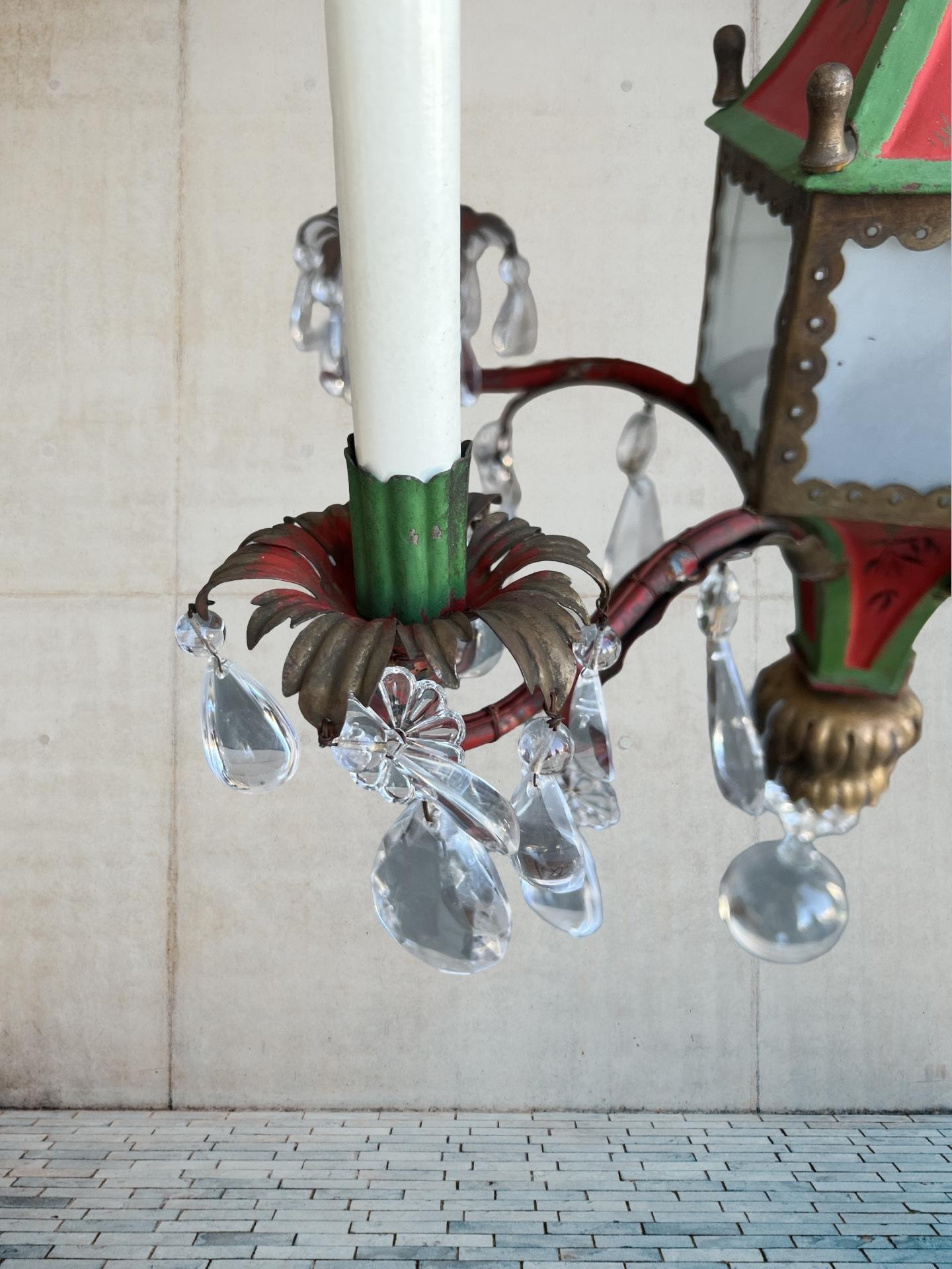 Brighton Pavilion Style Chinoiserie Decorated Tole & Crystal Chandelier 9