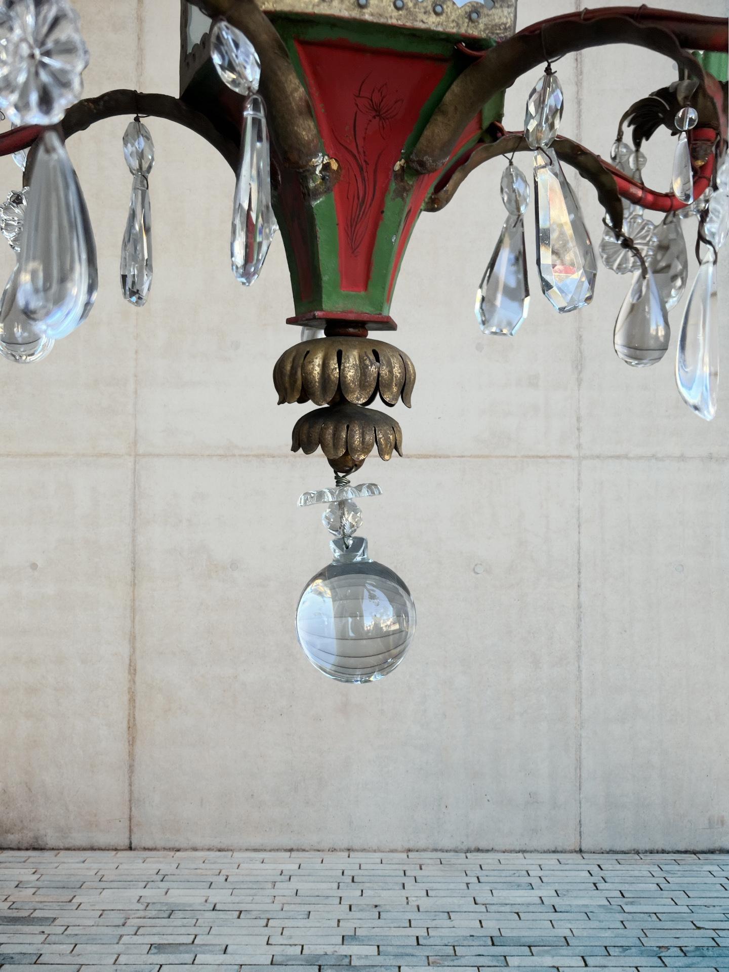 Brighton Pavilion Stil Chinoiserie dekoriert Tole & Kristall-Kronleuchter im Angebot 2