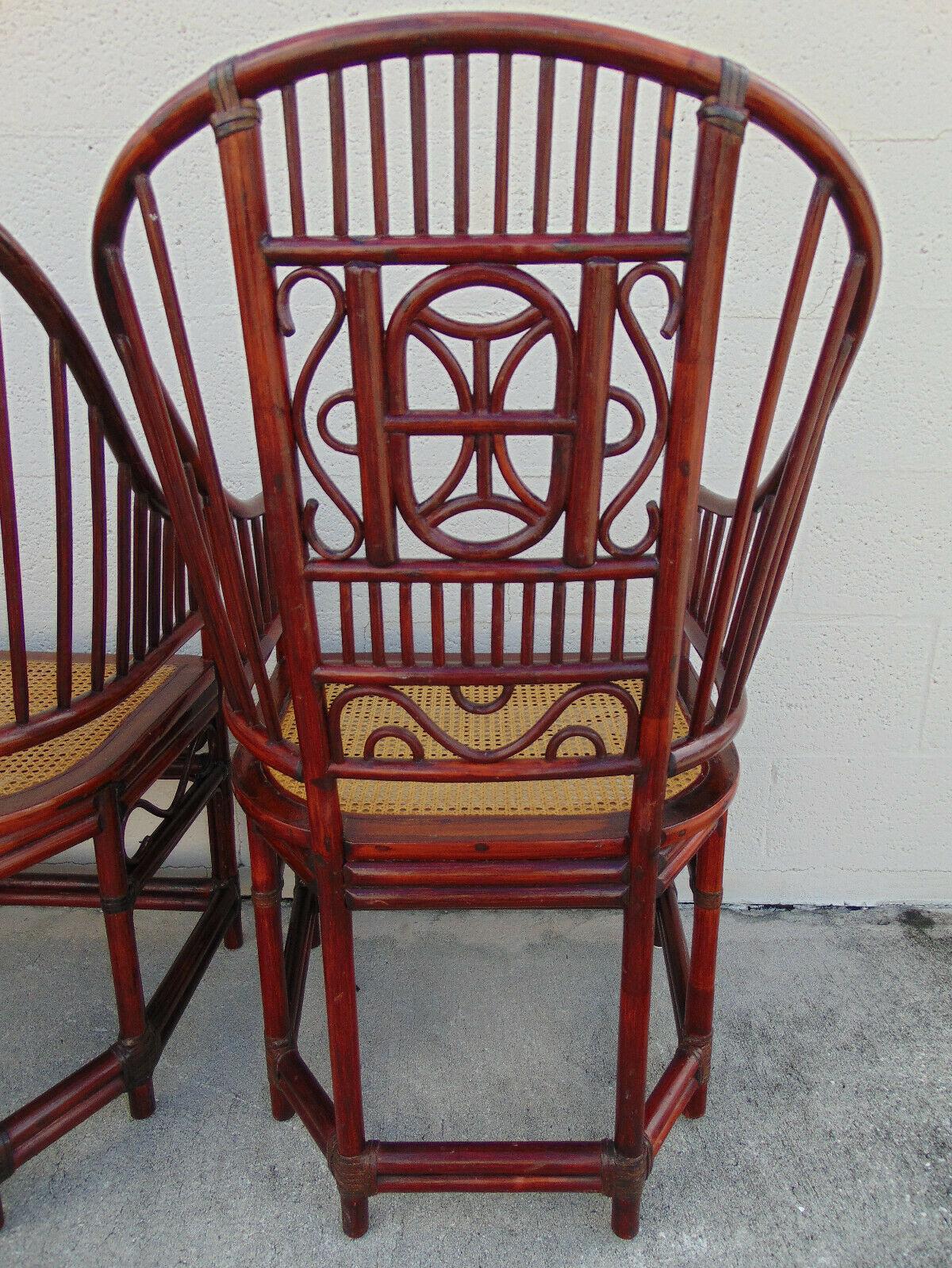 Chinese Chippendale Brighton Pavilion Style Rattan Armchairs, Set of Six