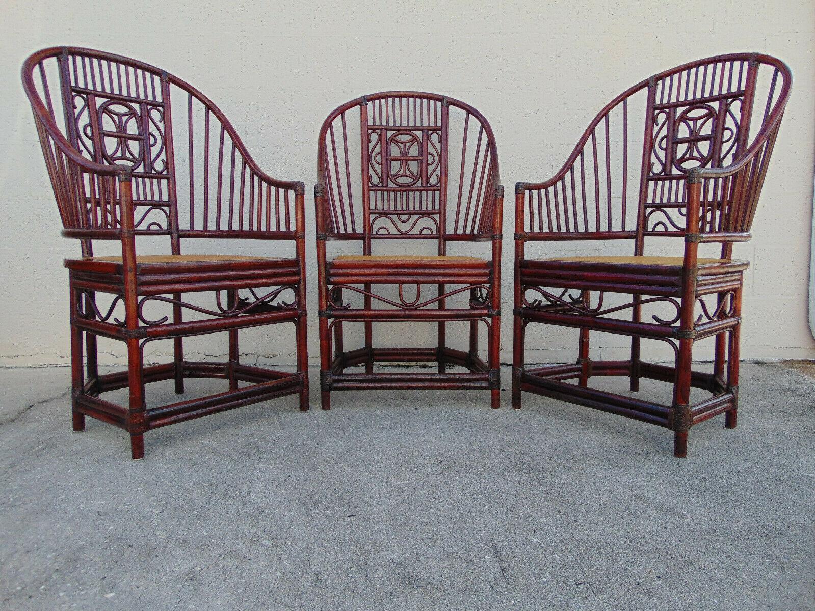 Philippine Brighton Pavilion Style Rattan Armchairs, Set of Six