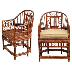 Brighton Pavilion Style Tortoiseshell Bamboo Cane Armchairs, a Pair
