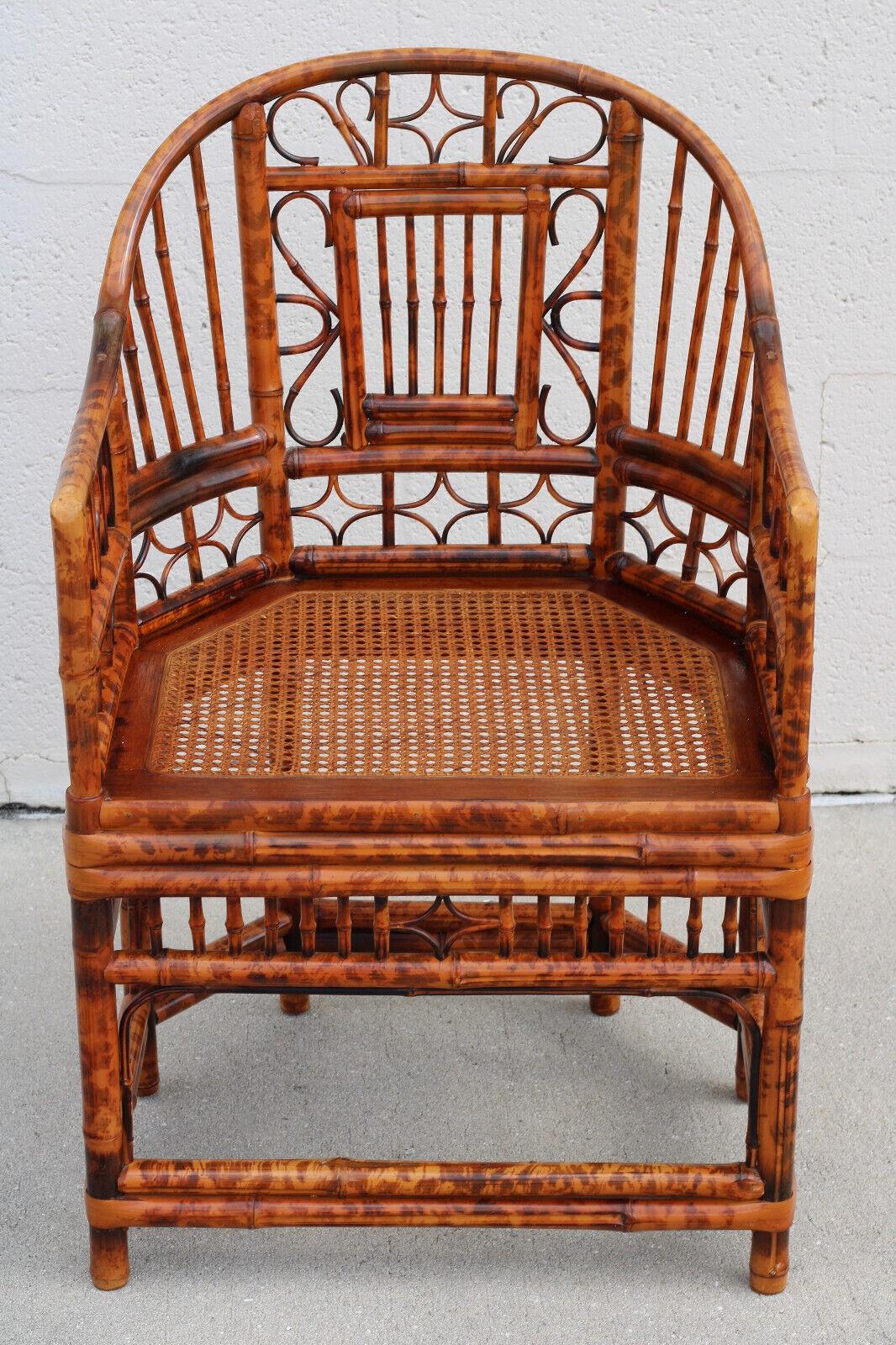 Chinese Brighton Pavilion Style Tortoiseshell Bamboo Cane Dining Armchairs, a Pair For Sale