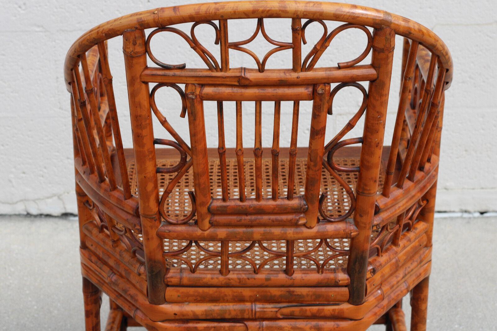 20th Century Brighton Pavilion Style Tortoiseshell Bamboo Cane Dining Armchairs, a Pair For Sale
