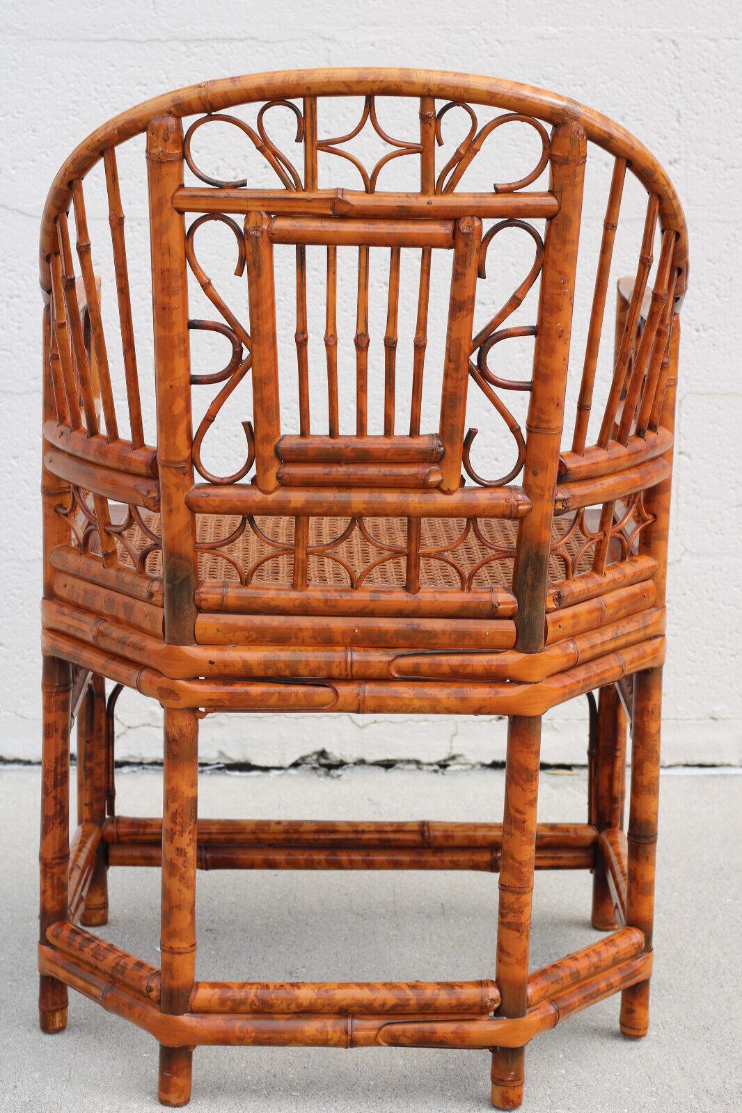 Brighton Pavilion Style Tortoiseshell Bamboo Cane Dining Armchairs, a Pair For Sale 1