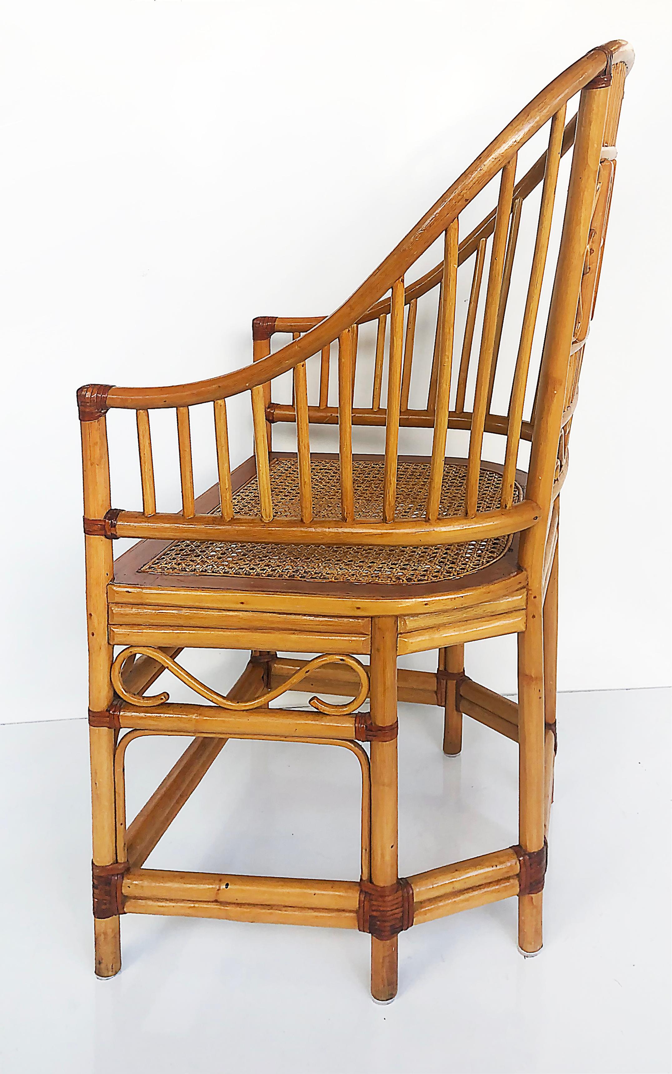 Brighton Pavillion Bamboo, Caned and Leather Armchairs, a Pair In Good Condition In Miami, FL