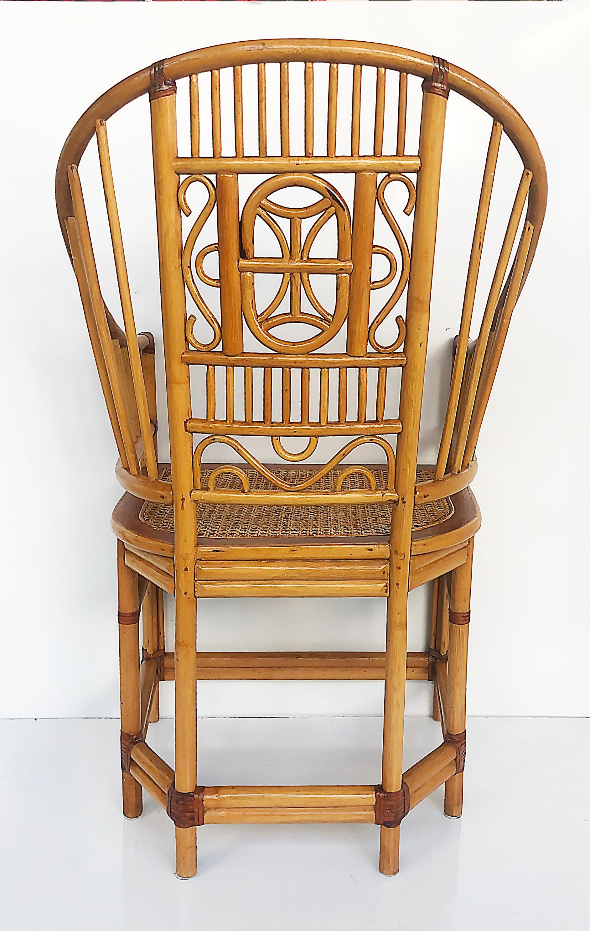 20th Century Brighton Pavillion Bamboo, Caned and Leather Armchairs, a Pair