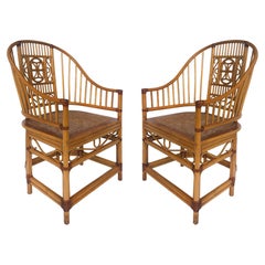 Brighton Pavillion Bamboo, Caned and Leather Armchairs, a Pair