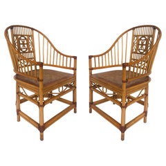 Brighton Pavillion Bamboo, Caned and Leather Armchairs, a Pair
